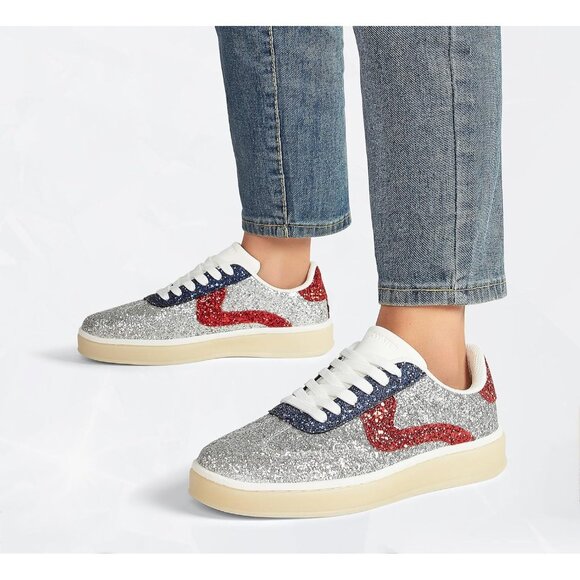 Lucky Step Women Silver Red Sparkly Bling Shiny Dressy Bedazzled Bridal Sneakers - Picture 9 of 9